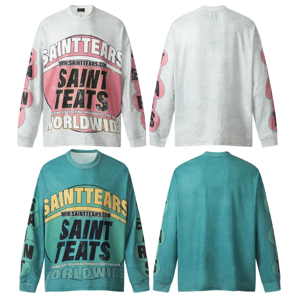 Saint michael tears all-over printed long-sleeved vintage autumn and winter T-shirt Style number: 101 Size: M L XL Wholesale price: 136 Color: floral gray green